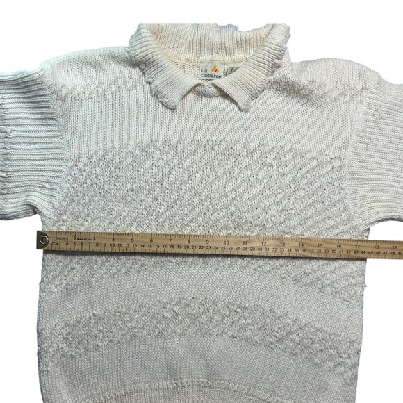 VTG Liz Claiborne Sz M Striped White Collared Short Sleeve Sweater Vintage - Picture 6 of 8